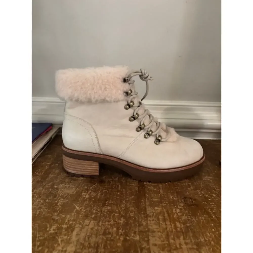 Kork-Ease Women's Winslet Winter Ankle Boot Cream Leather Sherling 7.5 New